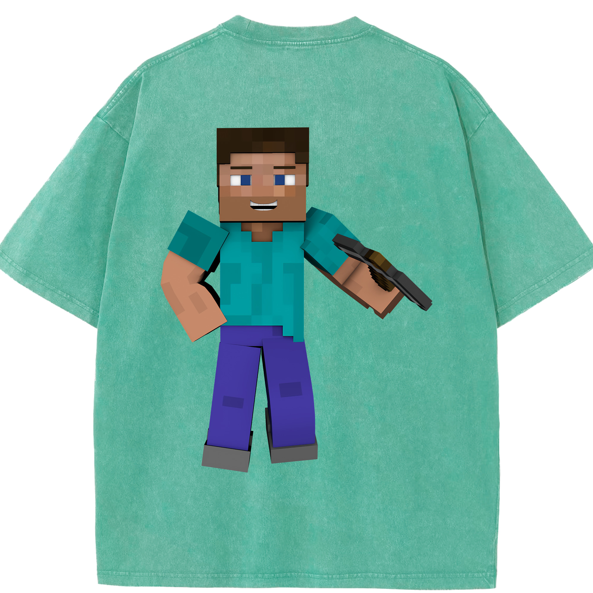 （画像用） マインクラフト ブロックの世界 Minecraft MC Block world 綿100% ヴィンテージ風 半袖Tシャツ（背面プリント）
